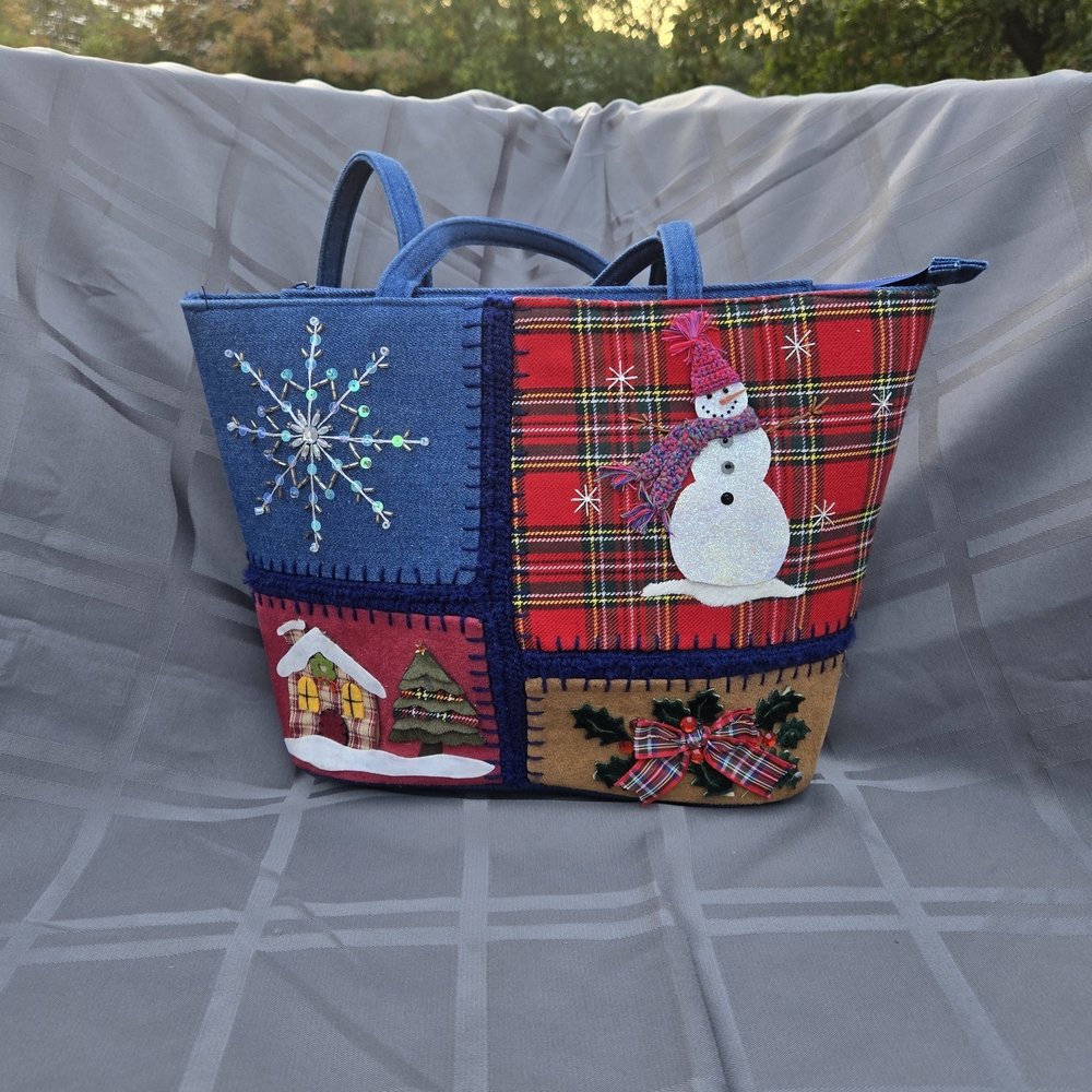 Cappelli Straworld Festive Snowman Patchwork Tote